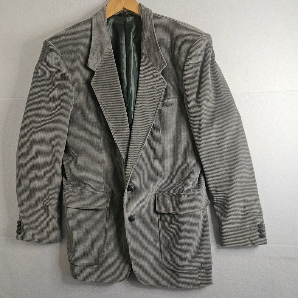 Jordache Mens Gray Corduroy Blazer Vintage 2 Button Sport Coat 42L Cotton